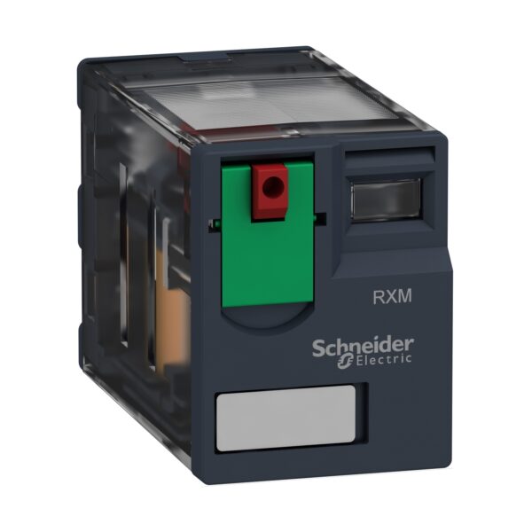 Harmony, Miniature plug-in relay, 6 A, 4 CO, with lockable test button, 24 V DC, RXM4AB1BD, Schneider
